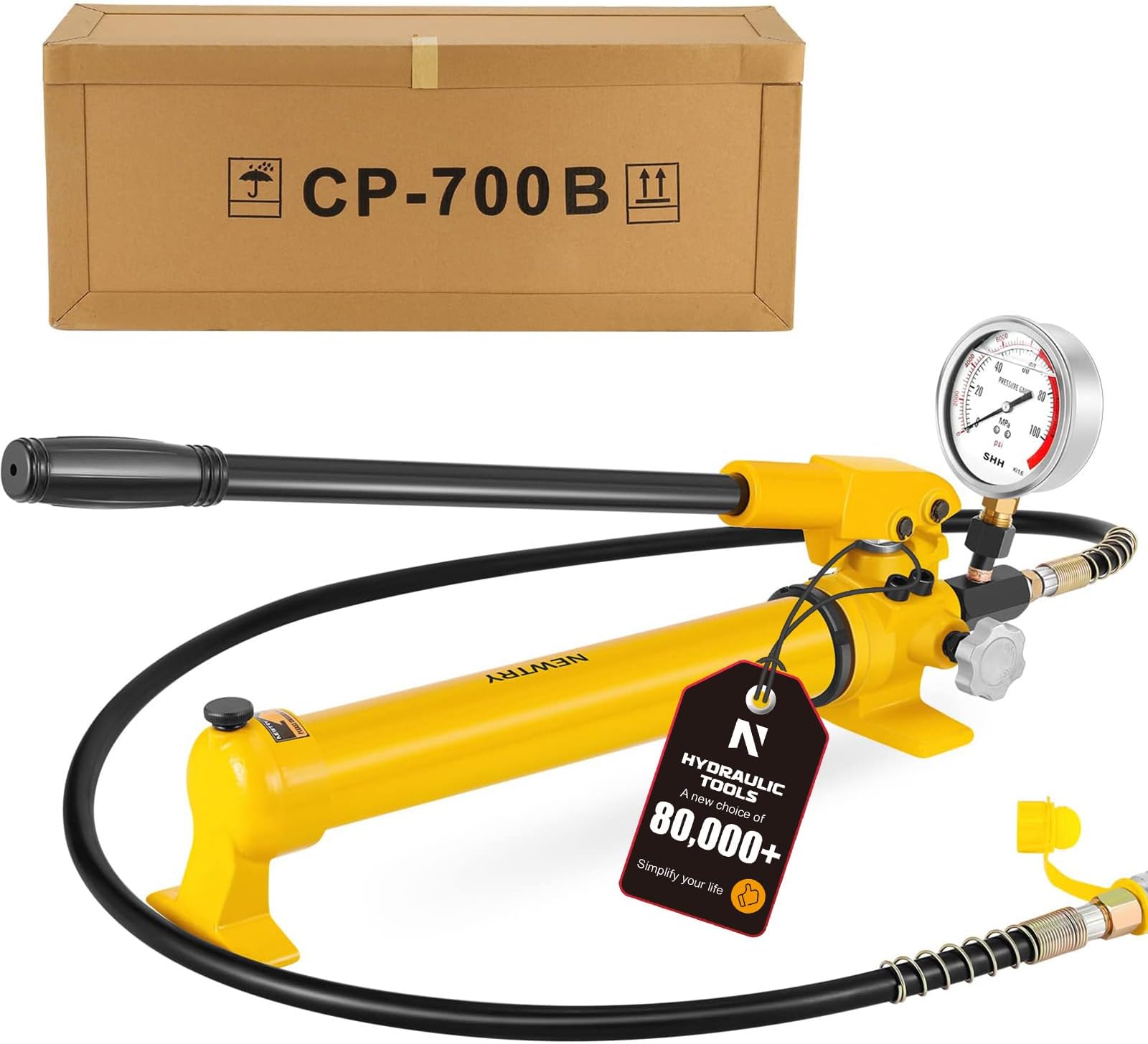 NEWTRY CP-700 Manual Hydraulic Hand Pump w/Oil Gauge Single Acting 9947psi for Separate Type Hydraulic Tool