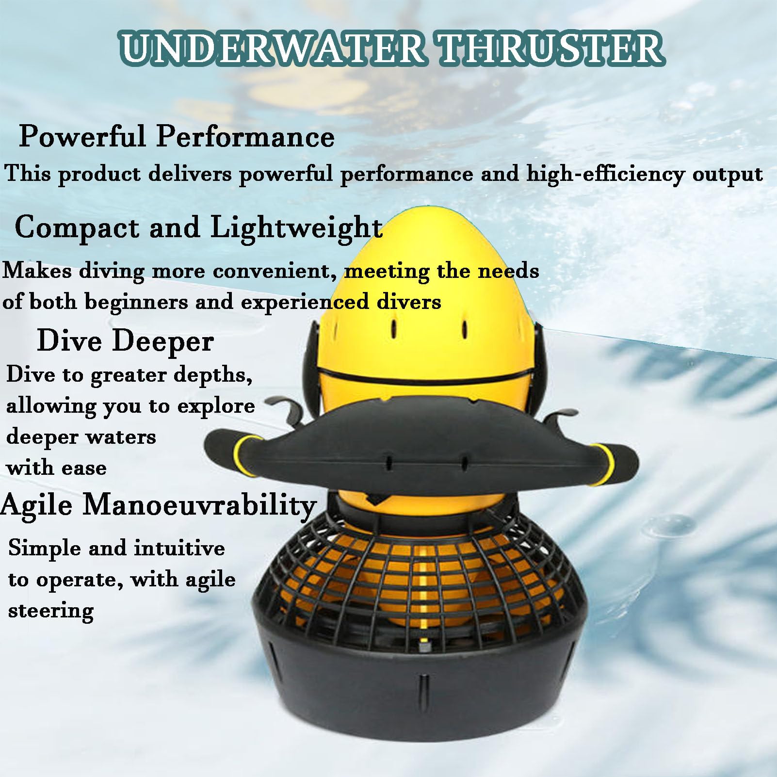 Scooter Submarino, Scooter eléctrico subacuático de 500 W, Hélice subacuática de Doble Velocidad, Compacto y Ligero, Scooter de Buceo, para Adultos, Piscina, Buceo, Esnórquel