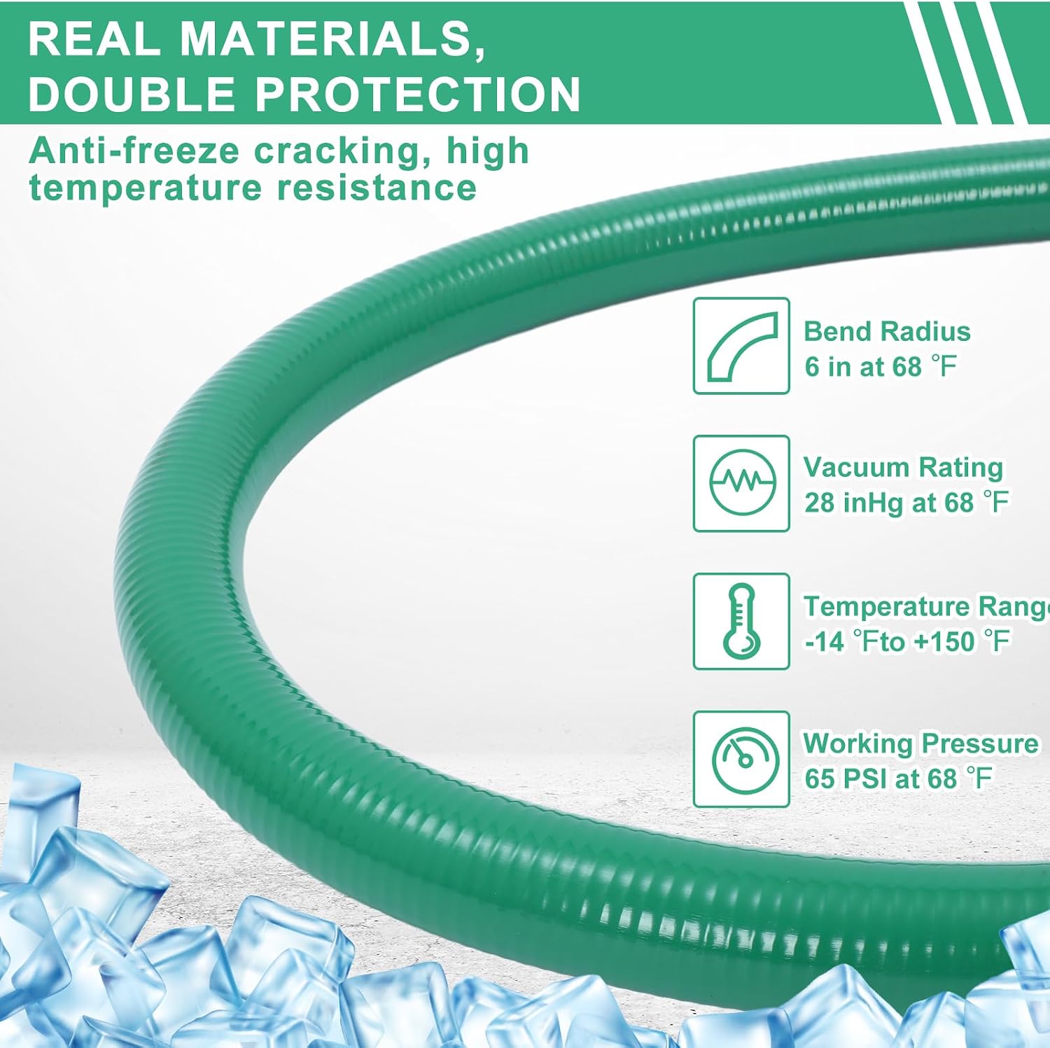 15 ft x 3" ID Suction Hose Heavy Duty Green PVC Suction Water Hose for Water Transfer, 90psi Max Pressure