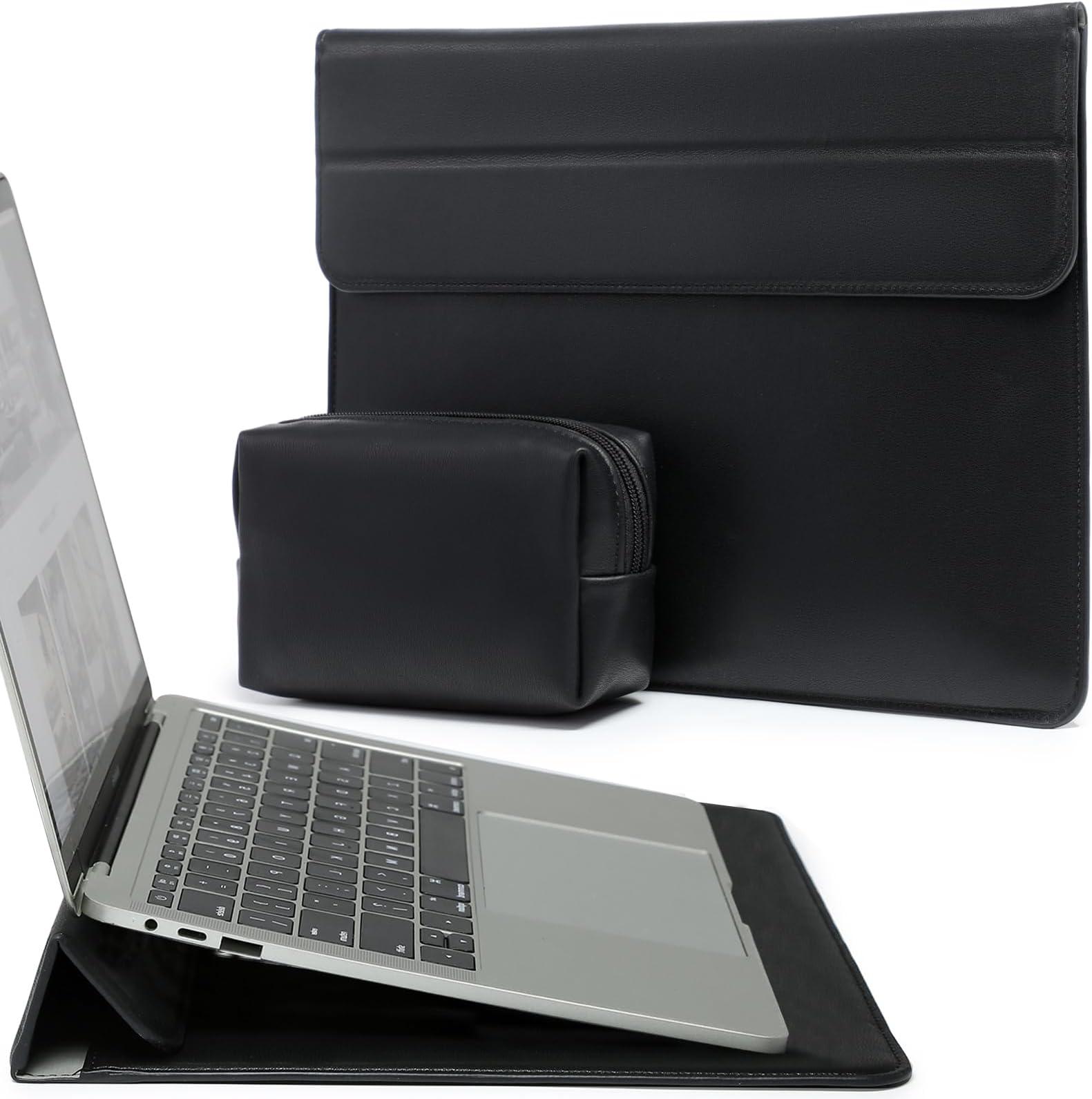 HYZUO 15 Inch Laptop Sleeve Case with Stand for MacBook Air 15 M4 A3241 M3 A3114 M2 A2941 2026-2023, 15" Surface Laptop 7/6/5/4, MacBook Pro 15 A1990 A1707 2019-2016, with Pouch, Black