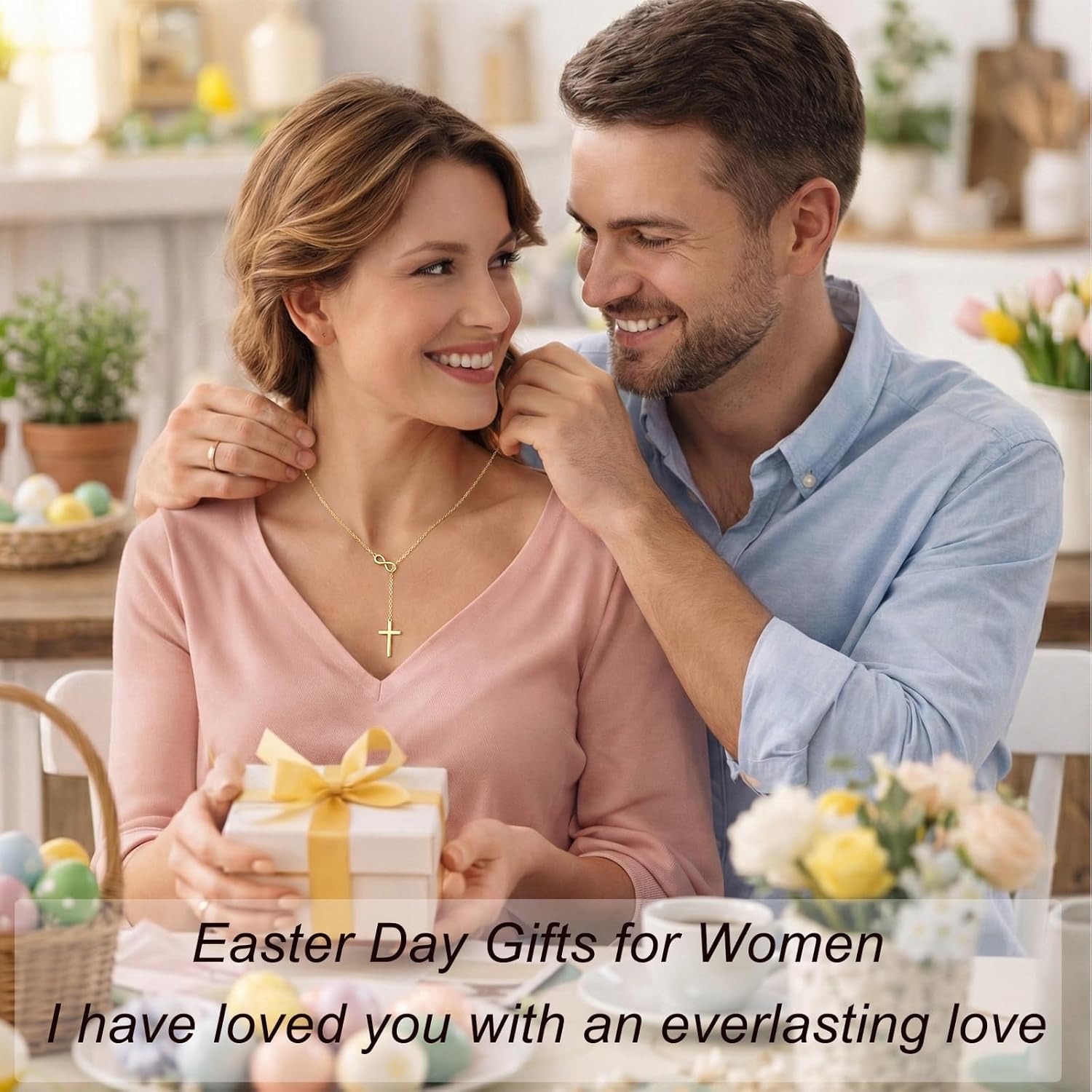 Easter Basket Stuffer Infinity Cross Necklace for Women, 14K Gold Plated Necklace Pendant Unique Trendy Cross Jewelry, Non Tarnish & Waterproof Christian Jewelry - First Communion Confirmation Easter Gifts - Image 4