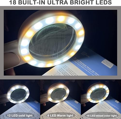 Miniatura 4 de Lupa de mano con luz, lupa 30X, lupa iluminada de 18 LED, lupa de lectura con 3 modos para lectura, inspección, monedas, joyas, exploración (oro