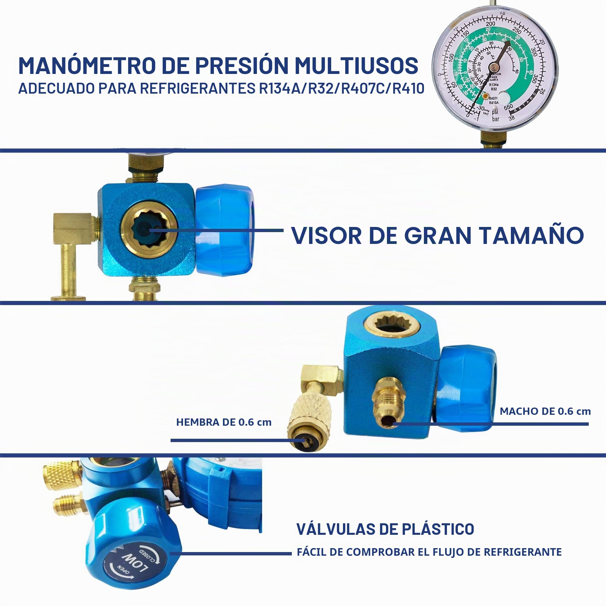 BACOENG Bomba de Vacío con Manometros Aire Acondicionado, Kit Carga Aire Acondicionado Ideal para R134a R410A R407C