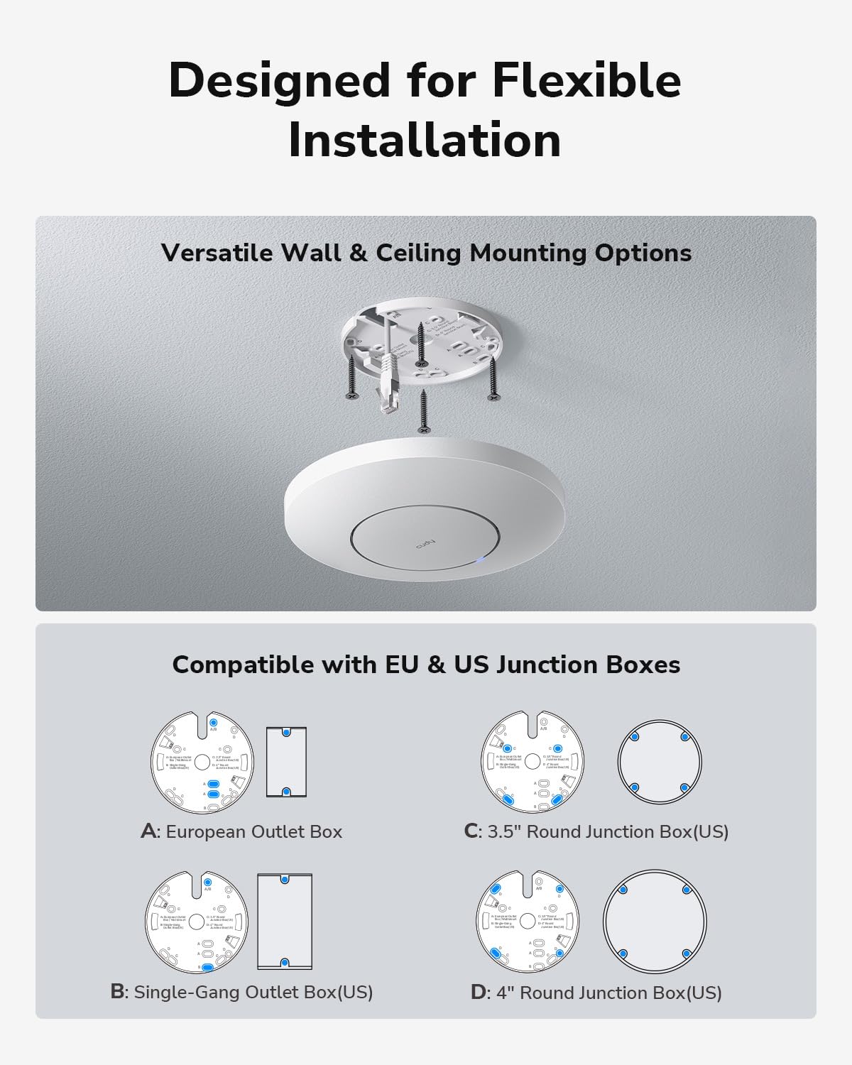 Cudy AX3000 Access Point Wi-Fi 6 PoE Gigabit a Soffitto AP3000S | 2402+574Mbps, 120+ Dispositivi, 1x Porta PoE Gigabit, Captive Portal, Alimentazione Multipla, Multi-SSID