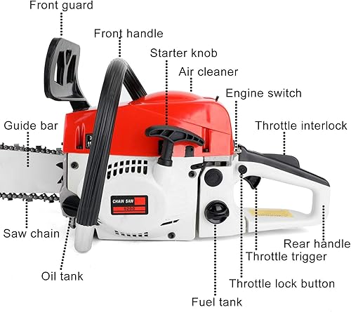 Miniatura 2 de Topteng Motosierra de 22 pulgadas de potencia de gas, 22 pulgadas, 52 cc, motosierra de gasolina, corte de madera, aserrado de gas de aluminio,