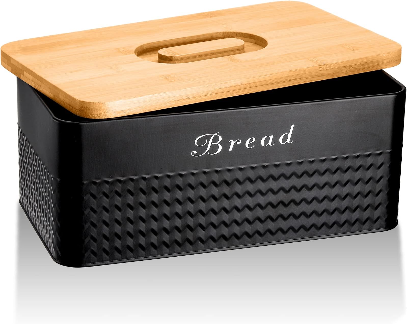 Bekith Metal Bread Box with Bamboo Lid, Modern Bread Storage Container Holder, Space-Saving Bread Keeper Bin for Kitchen Counter, Kitchen Decor Organizer, 13"x7"x5.25", Black