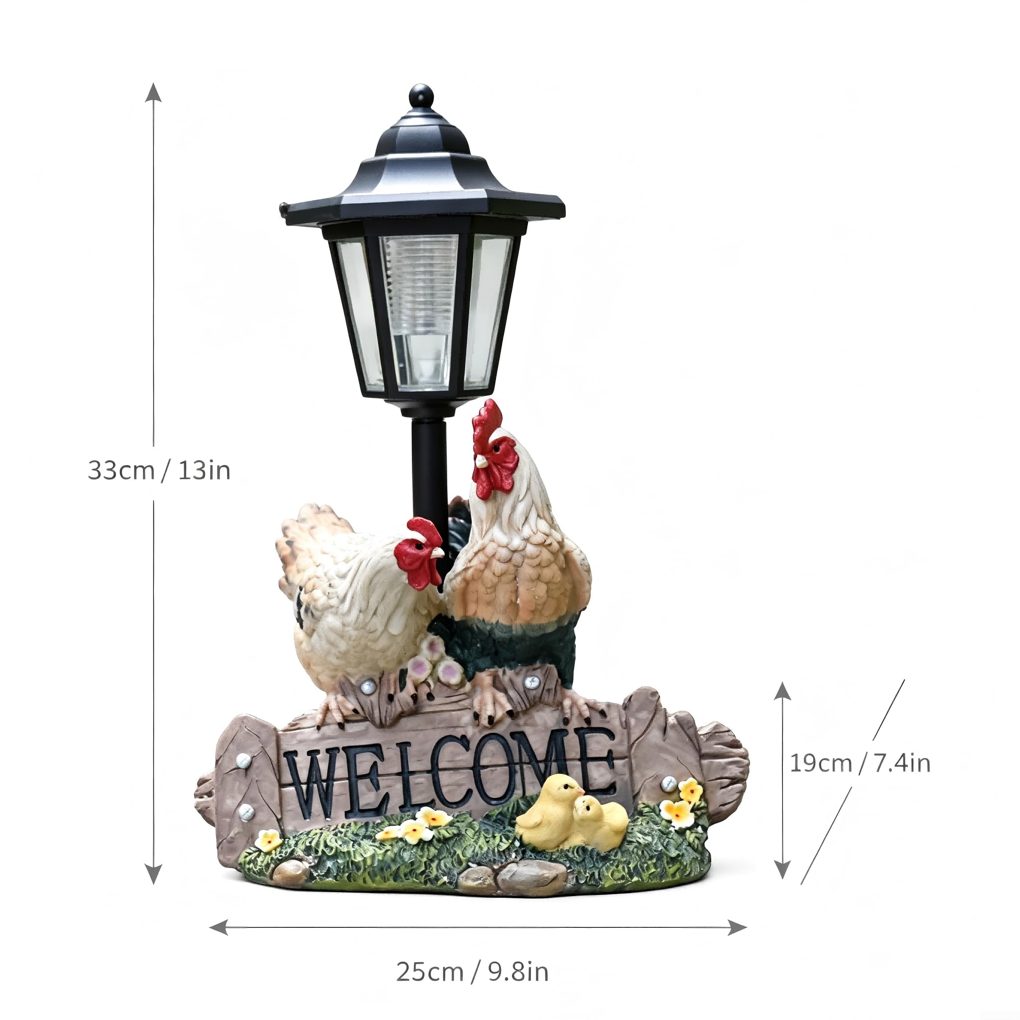 Gallo solare gallina giardino luce calda LED resina ornamento