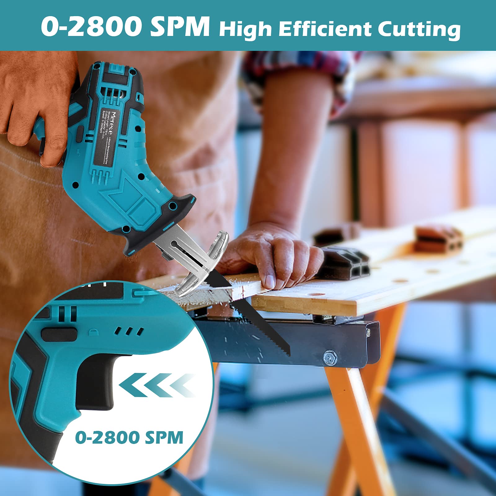 Reciprocating Saw,Mereced 20V 2.0Ah Cordless Battery Powered Sawzall,8