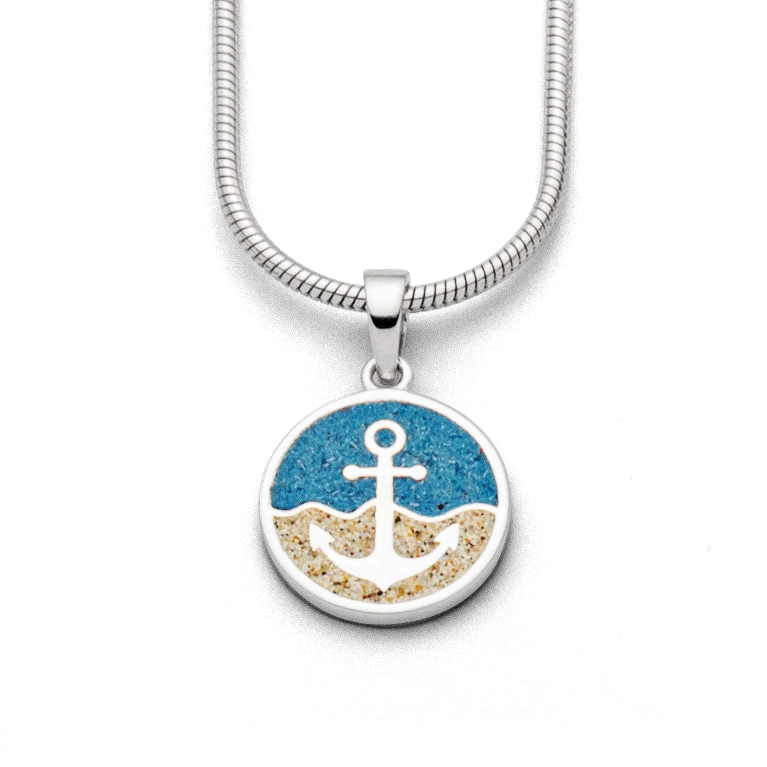 DUR Anhänger Anker für Halskette und Armbänder aus 925 Sterling Silber mit Anker und Strandsand veredelt, Blau und Beige, 24 mm, P3528