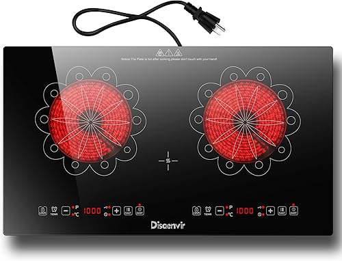 Estufa eléctrica de 2 quemadores Estufa eléctrica de 24 pulgadas integrada y encimera, encimera portátil de cerámica de dos quemadores con bloqueo