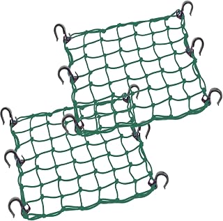 Small Cargo Net 15"x15" Stretches to 30"x30" with Thicken Hooks | Natural Latex Core, Tight 2”x2” Mesh Heavy Duty Bungee Net for Motorcycle Helmet, Bike, ATV, UTV, Luggage (Army Green, 2 Pack)