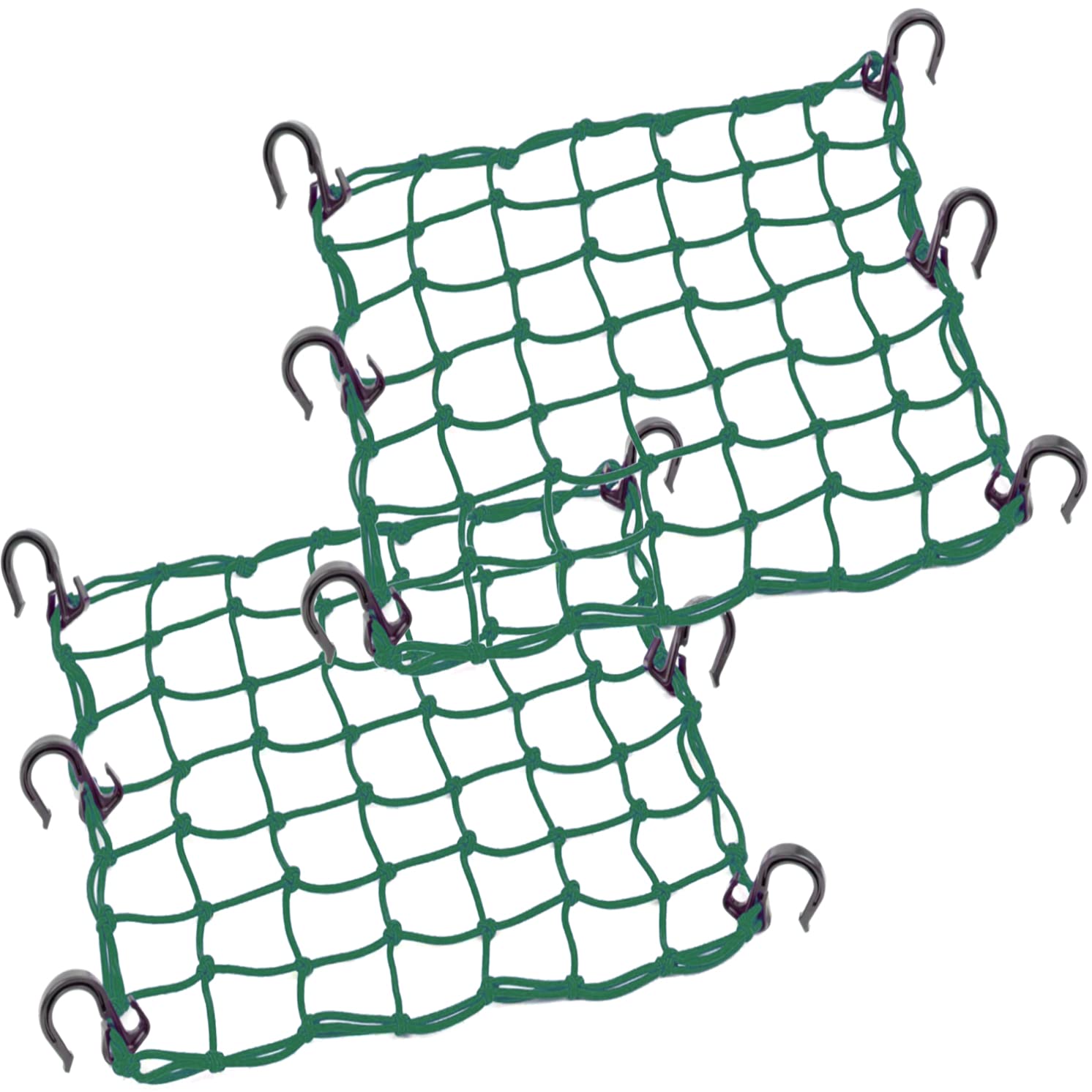 Petit filet cargo de 38,1 x 38,1 cm extensible jusqu'à 76,2 x 76,2 cm avec crochets épais | Noyau en latex naturel, maille serrée de 5,1 x 5,1 cm pour casque de moto, vélo, VTT, UTV, bagages