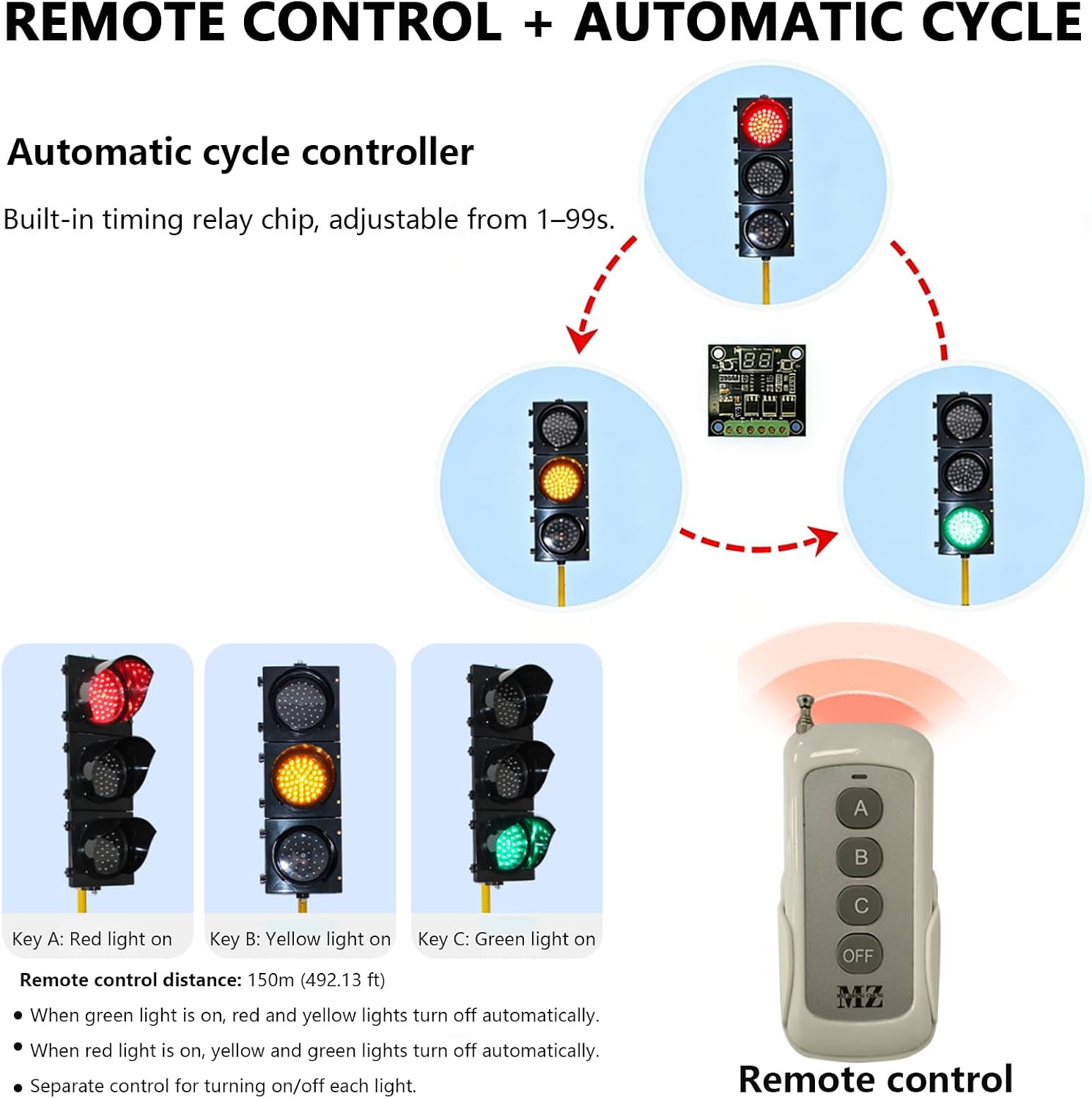 Floor Traffic Light with Remote Control, 3-Color Stop Light for Classroom & Traffic Safety Teaching, Temporary Road Traffic Light Lamp 200-Type