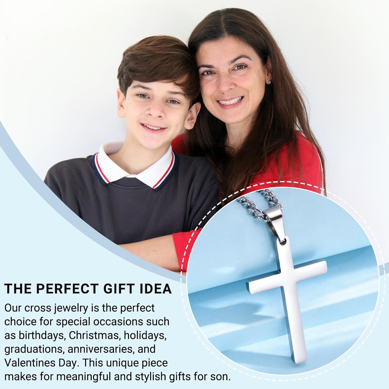 EPIRORA Cross Necklaces Gifts for Men Him, Stainless Steel Cross Necklace Cuban Chain Pendant Necklace Gifts for Son Grandson Brother Nephew Mens - Image 7