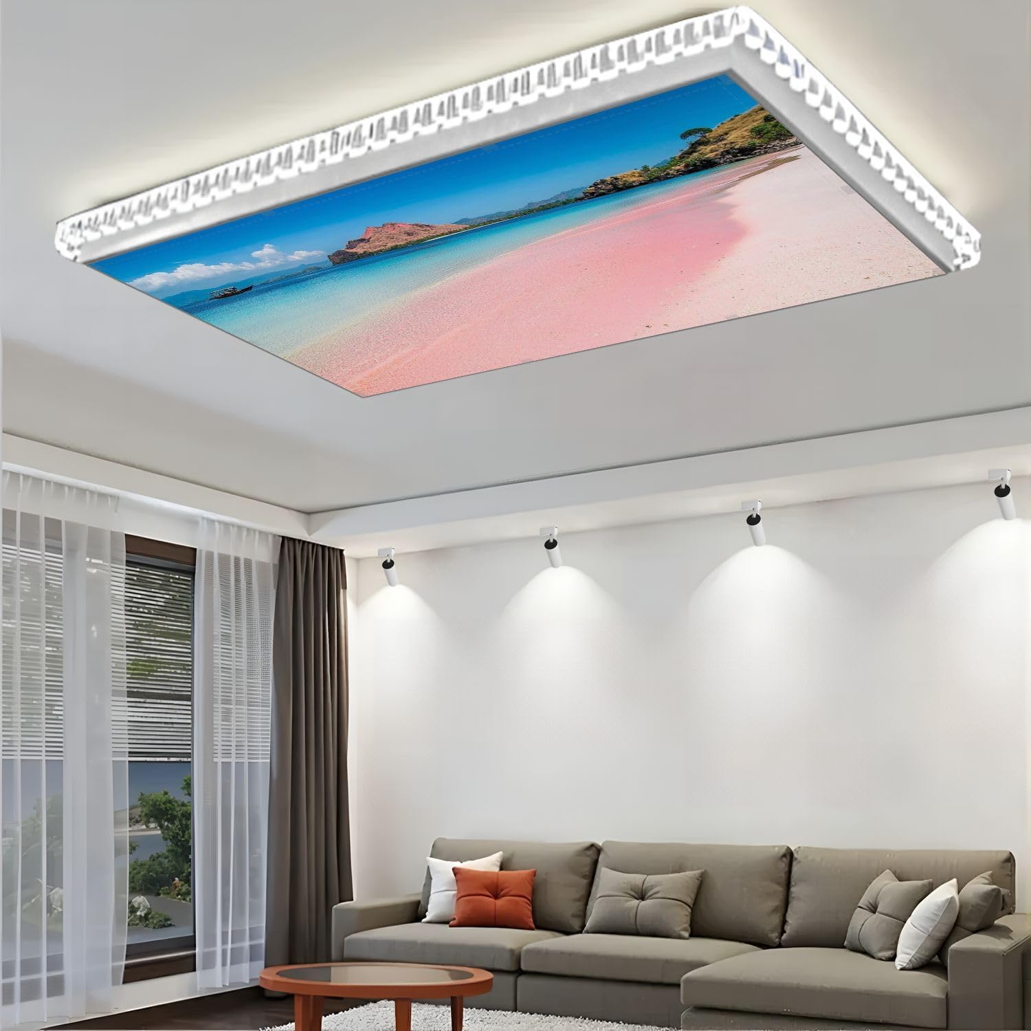 Fluorescent Light Covers for Ceiling Lights Tropical Pink Sandy Beach Clear Turquoise Water Islands Easy to Install Magnetic Light Filter for Classroom Office Hospitals School Home Decor