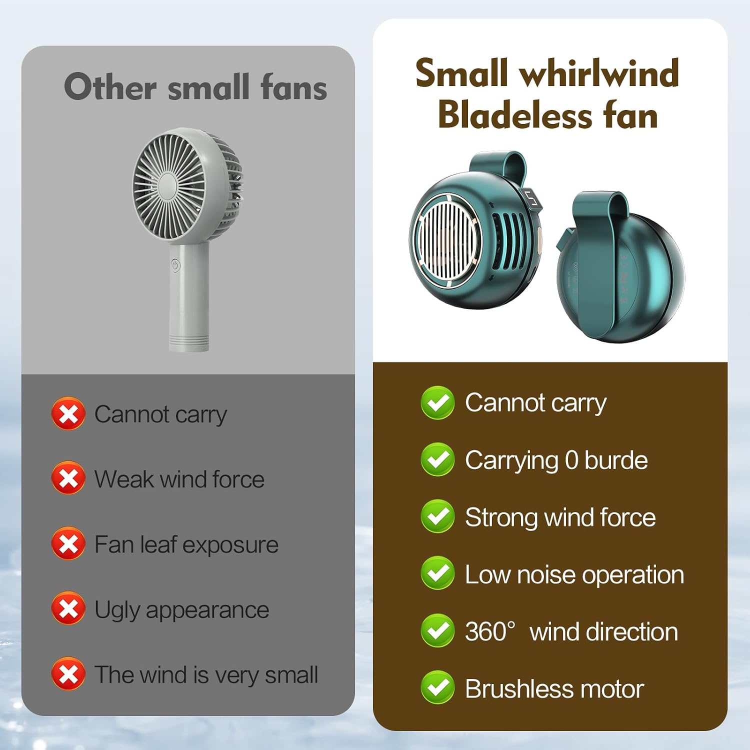 Portable Silent Mini Bladeless Electric Fan,Small fan Clip on for Shirt & Waist,2026 New Mini Bladeless Fan Clip On,Adjustable 3-Speed For Outdoor & Travel & Office,Gift (green with display) image 4