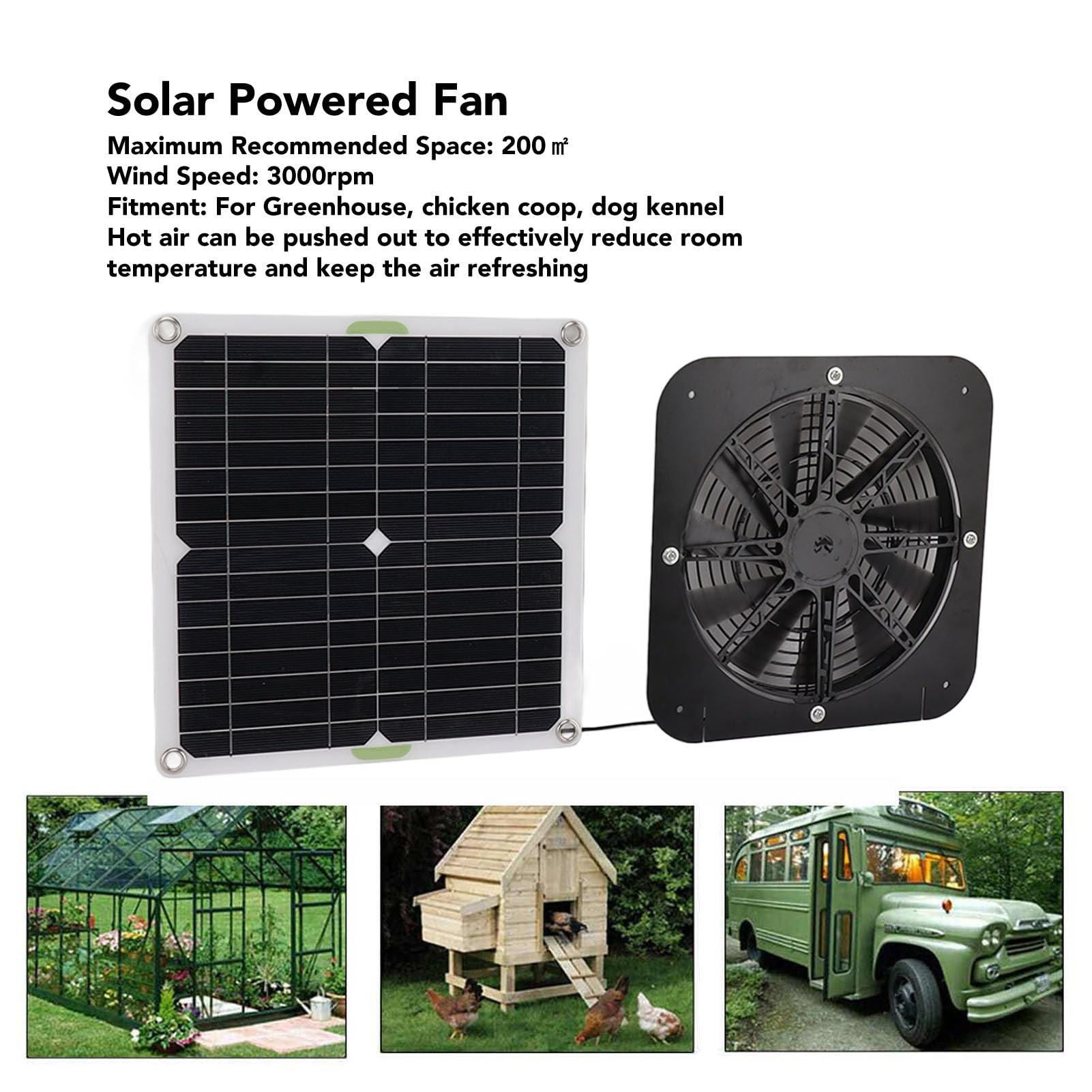 13.5 Pollice Solar Powered Fan 100W Rotondo Efficace Pannello Solare di Raffreddamento Fan Kit Per Serra Pollo Coop Cane Kennel
