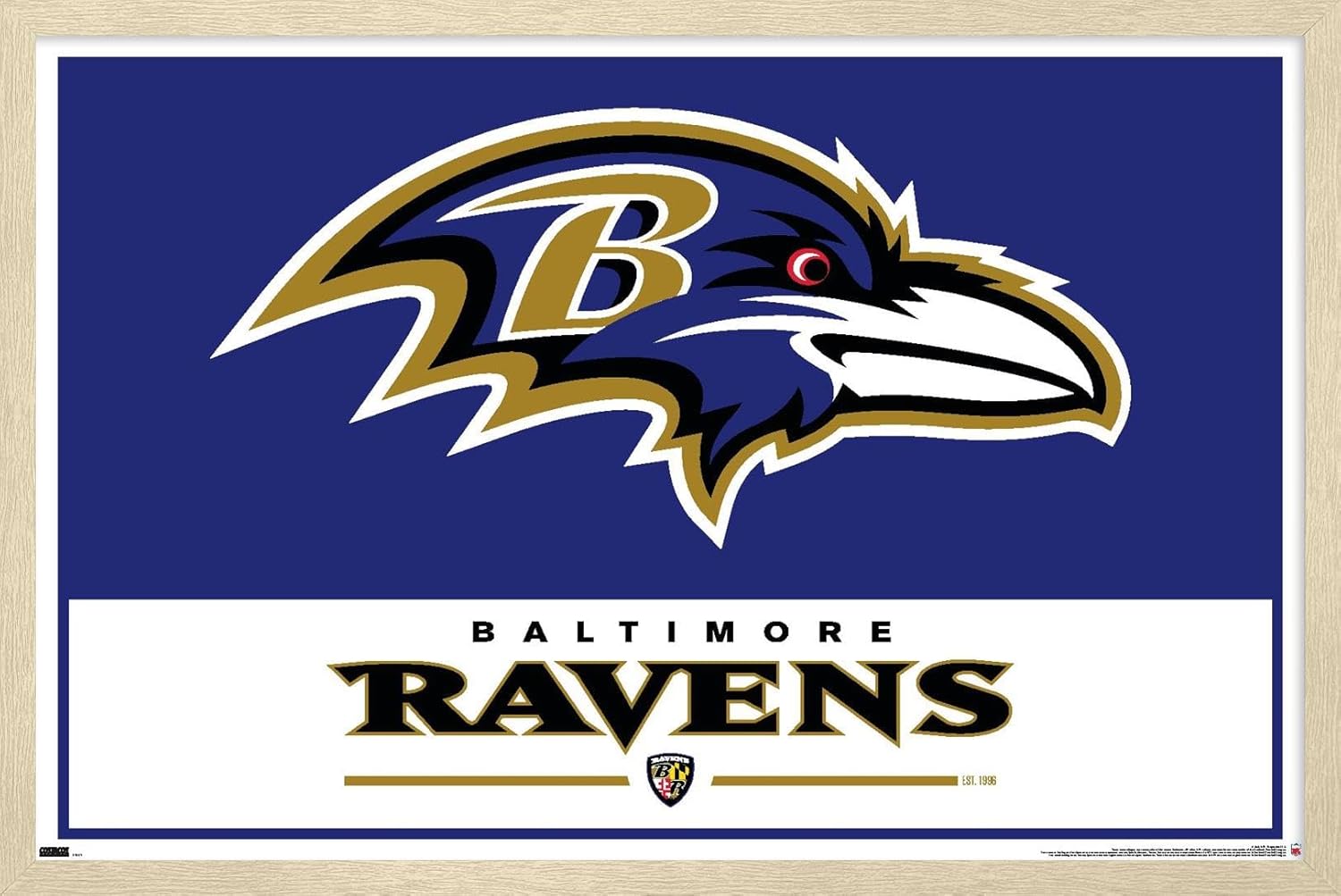 NFL Baltimore Ravens - Logo 21 Wall Poster, 34L" x 22.4W", Black Framed Version