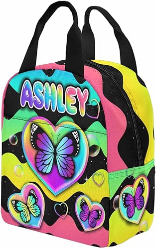 Miniatura 4 de Bolsa de almuerzo personalizada con nombre para niños, bolsa de picnic con cremallera de burbujas de mariposa personalizada a rayas, bolsa