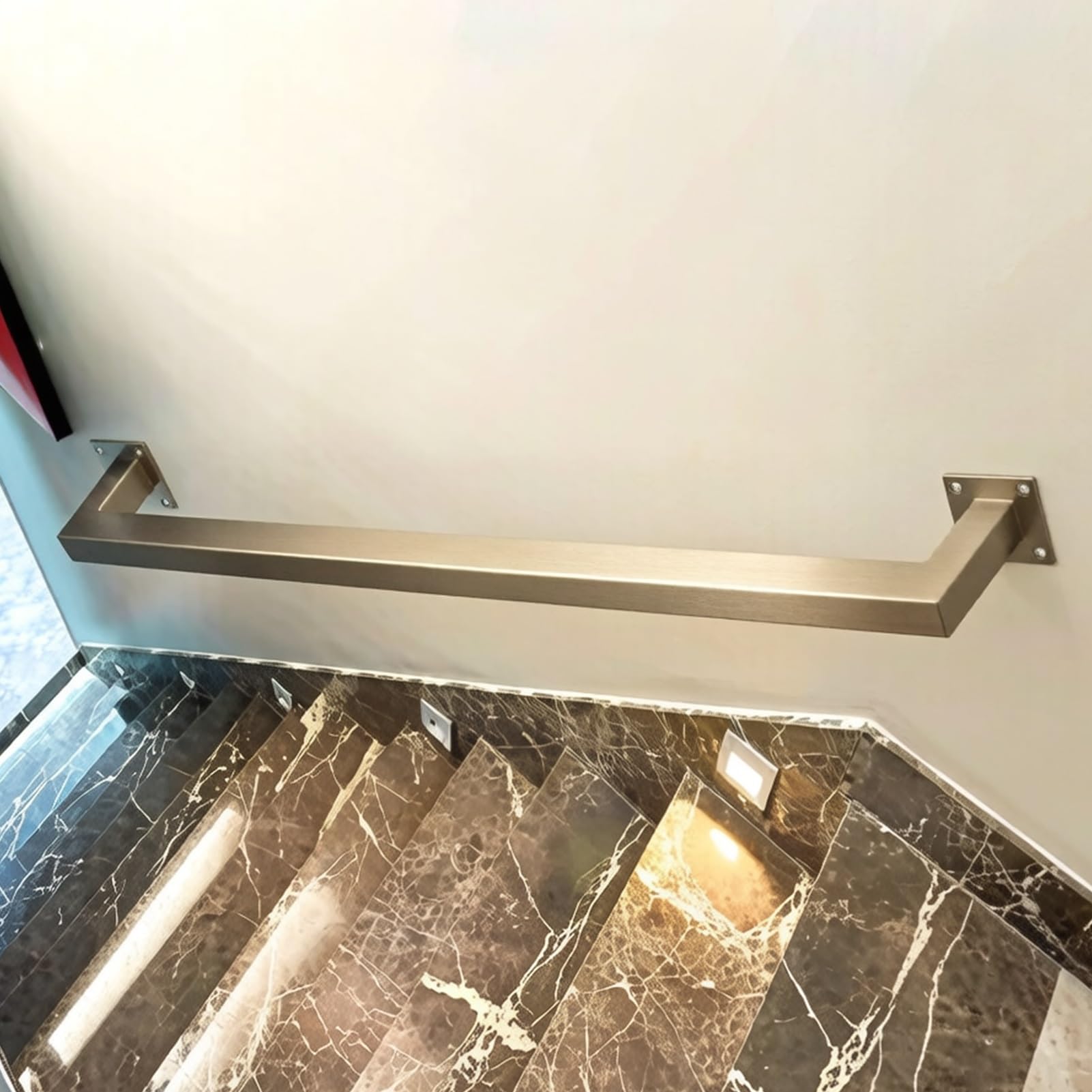 Wall Mount Stair Railing 1FT-20FT Silver Stainless Steel Handrail for Extremely Narrow Stairwells Indoor Outdoor Grab Rail with Installation Kit(15ft/450cm)