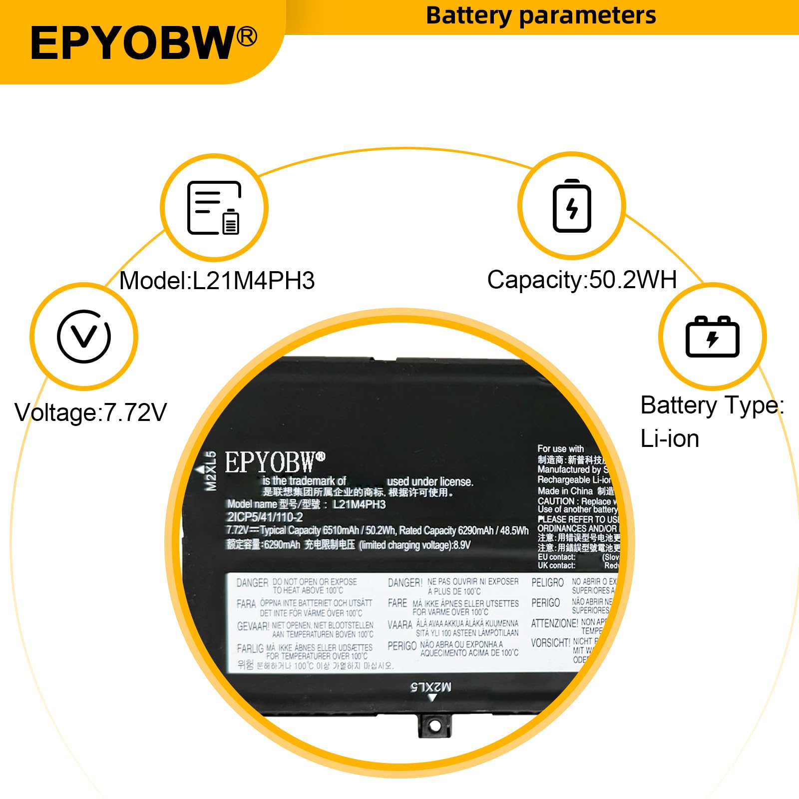 Amazon.com: EPYOBW L21M4PH3 Laptop Battery 50.2Wh 6510mAh 4-Cell