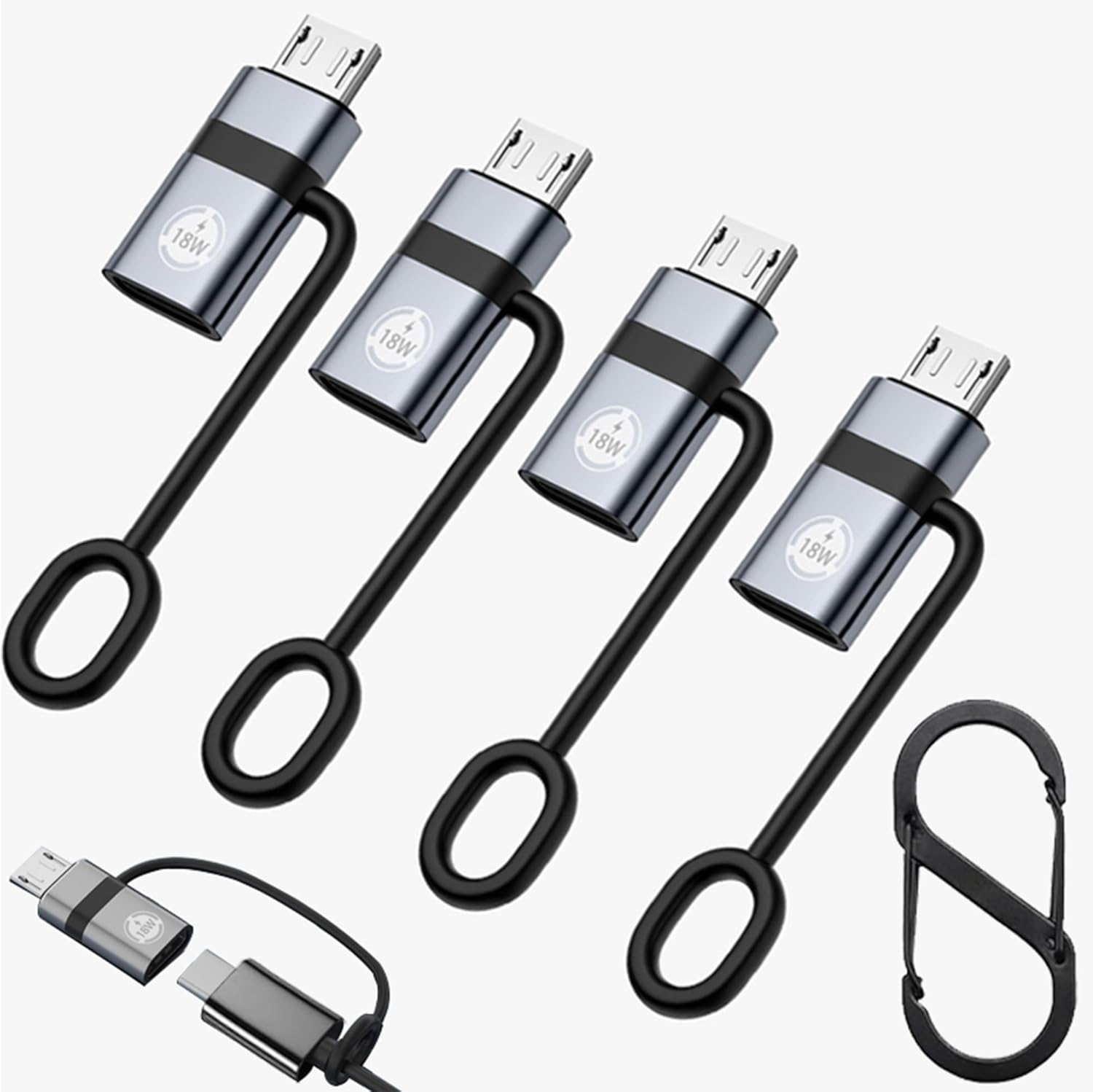 USB C to Micro USB Adapter (4 Pack),Type C Female to Micro USB Male Adapter,Suitable for Samsung Galaxy S6/S7 Edge,LG Nexus 4/5/6 and Many Other Devices (Gray)