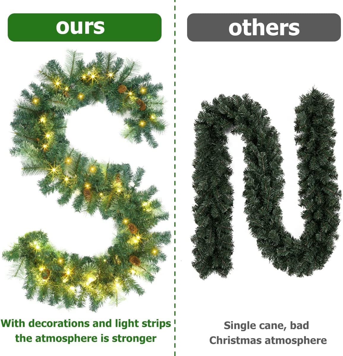 OLOTU Realistico Ghirlanda Natalizia in Rattan Misto con Aghi di Pino Decorazioni Natalizie in Rattan con luci Ghirlanda Natalizia per Feste di Natale a casa Fatto a Mano