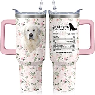 40oz Great Pyrenees Dog Tumbler with Handle and Straw, Funny Stainless Steel Insulated Cup with Lid and Straw, Travel Coff...