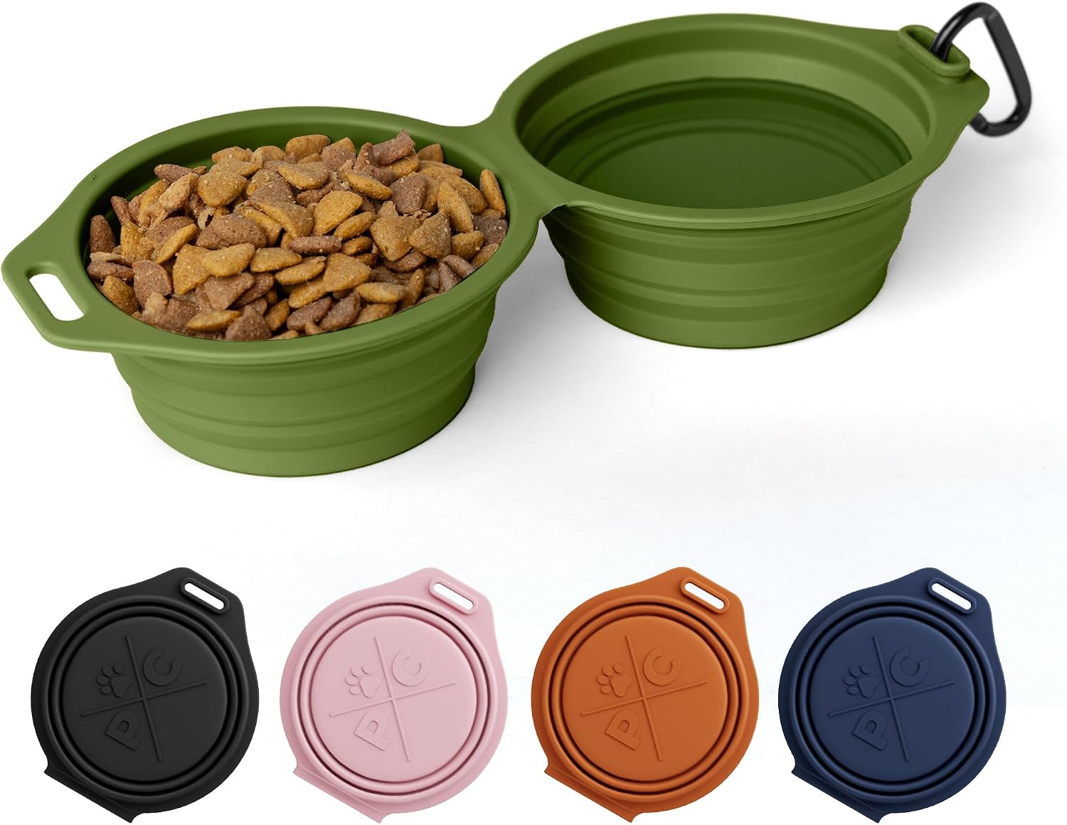 Pup Culture Dual Collapsible Dog Bowls | Silicone Travel Water Bowl for Dogs | Food Grade, No Plastic Rim, Portable Dog Bowl for Food and Water - Easy to Clean | BPA Free and Safe for Your Pup-Green