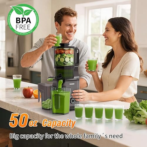 Miniatura 3 de VENNEX Exprimidor de prensa en frío, sin BPA, canal de alimentación extra grande de 5.7 pulgadas, máquina extractora de jugo con doble barrena para
