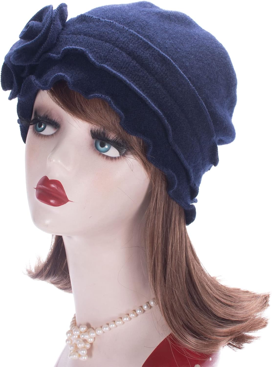 Womens Gatsby 1920s Winter Wool Cap Beret Beanie Crochet Bucket Flower Hat A285 - Image 8