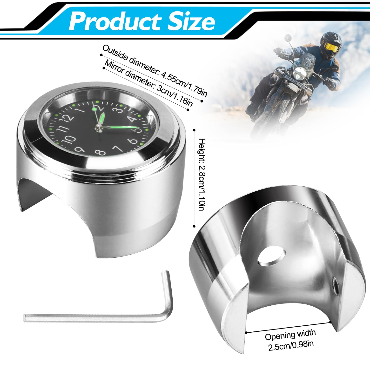 YiliYa Orologio Moto, Moda Impermeabile Orologio Manubrio, Per Moto Universale 7/8" 1 Pollice