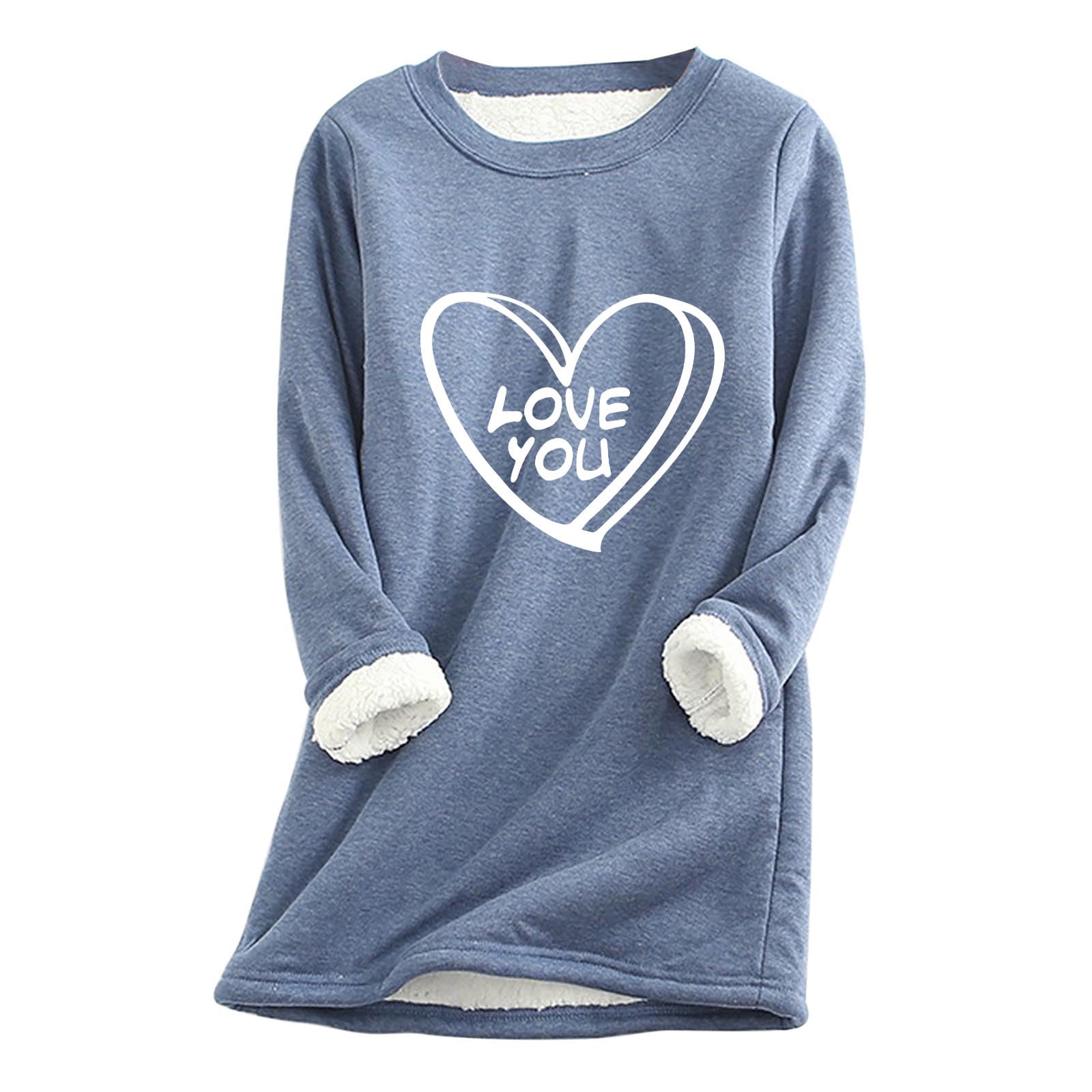 FunAloe Ladies Jumpers Valentines Day Fleece Lined Sweatshirts Oversized Tops Plus Size Elegant Pullover Winter Warm Long Sleeve Blouses Thermal Funny Ladies Sweaters Going Out Shirt Daily Wear VNX