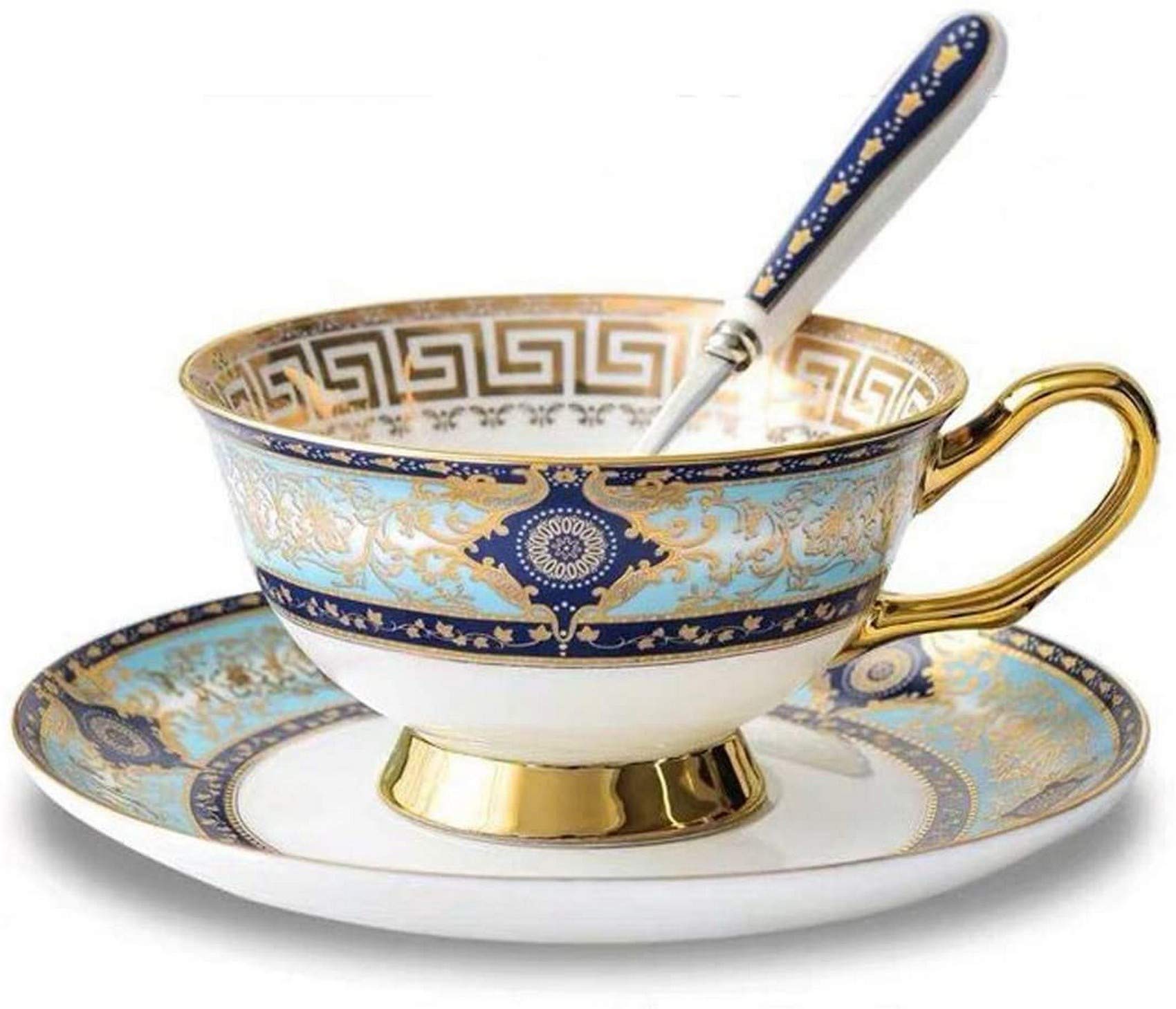 QIN.J.FANG-MY Cup Saucer Set Art Bone China Ceramic Tea Coffee Cup for Breakfast Hoe Kitchen-2 set