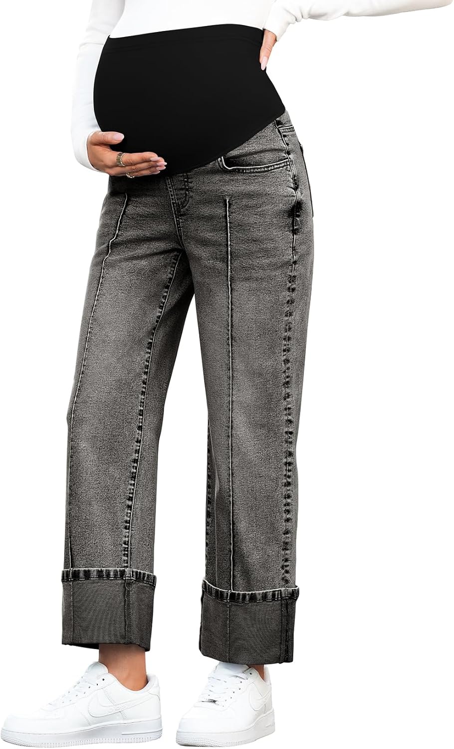 BLENCOT Maternity Jeans for Women Straight Leg Relaxed Fit Over Belly Pregnancy Denim Pants Maternity Clothes with Pockets