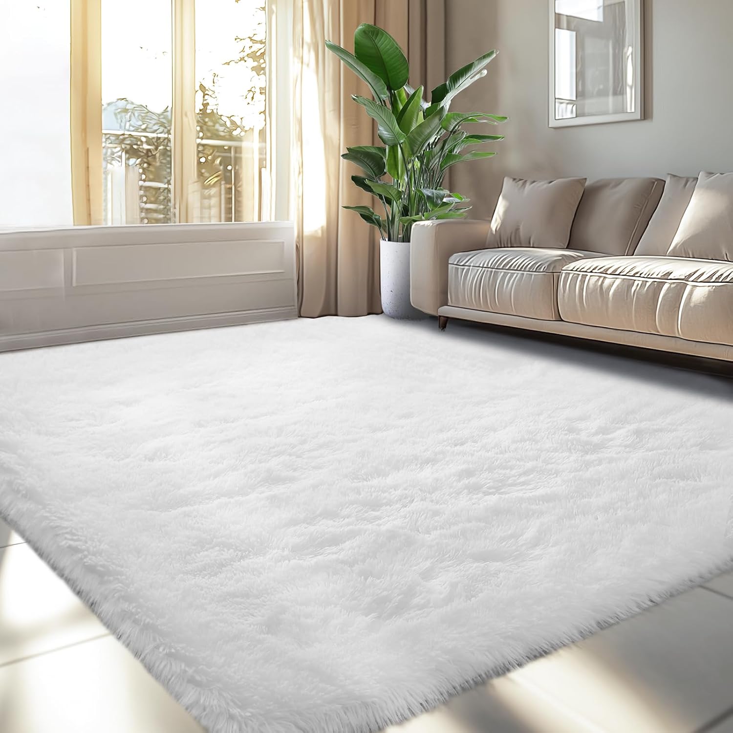 Product image of Fluffy Area Rug for Living Room 6x9: White Shag Rugs for Bedroom- 6x9 Feet Fluffy Rugs for Living Room- Shag White Rugs Soft Plush Indoor Carpets for Bedroom, Nursery, 6x9