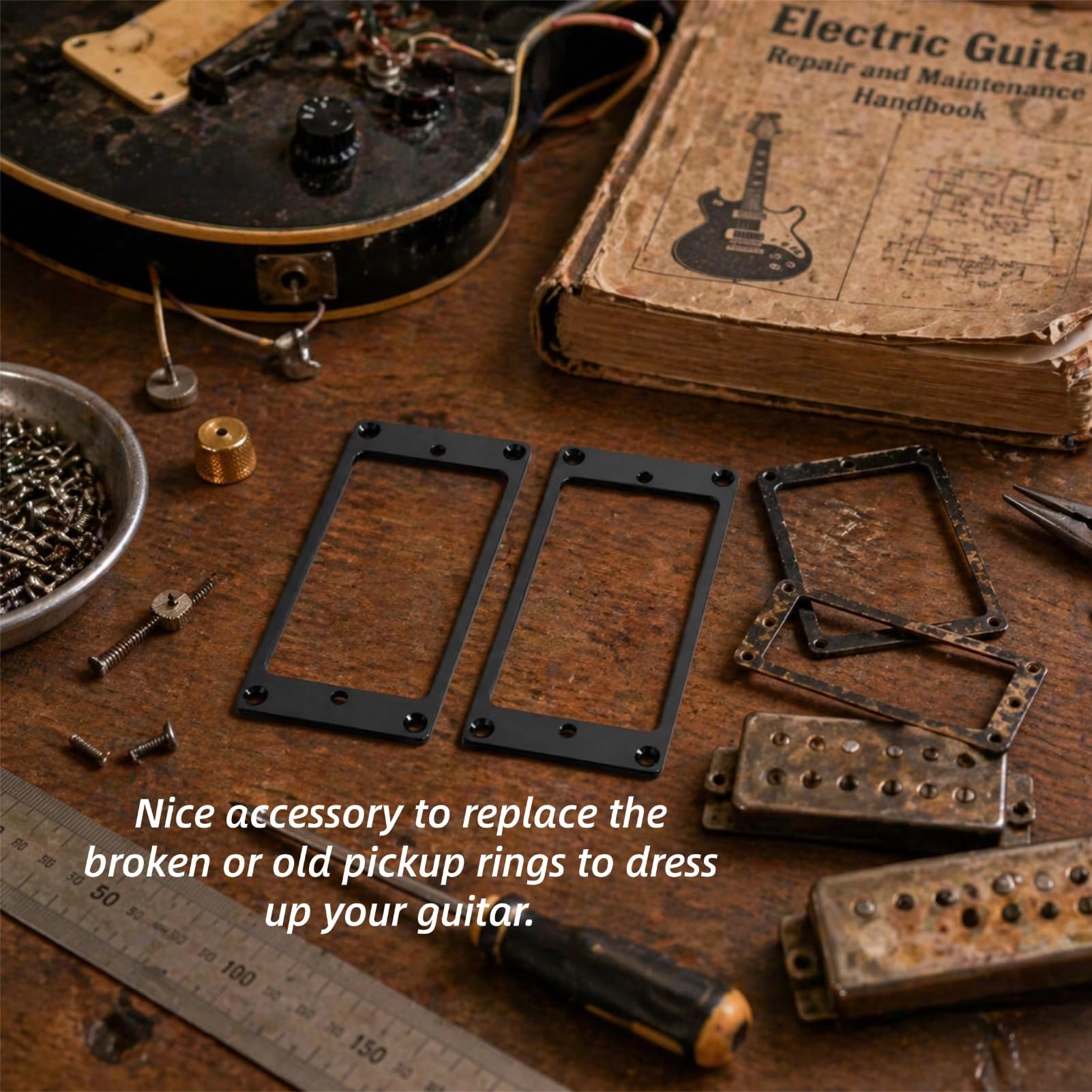 Metalowy płaski Hunmbucker gitara elektryczna rama przetwornika pierścień montażowy 2 szt. (czarny)