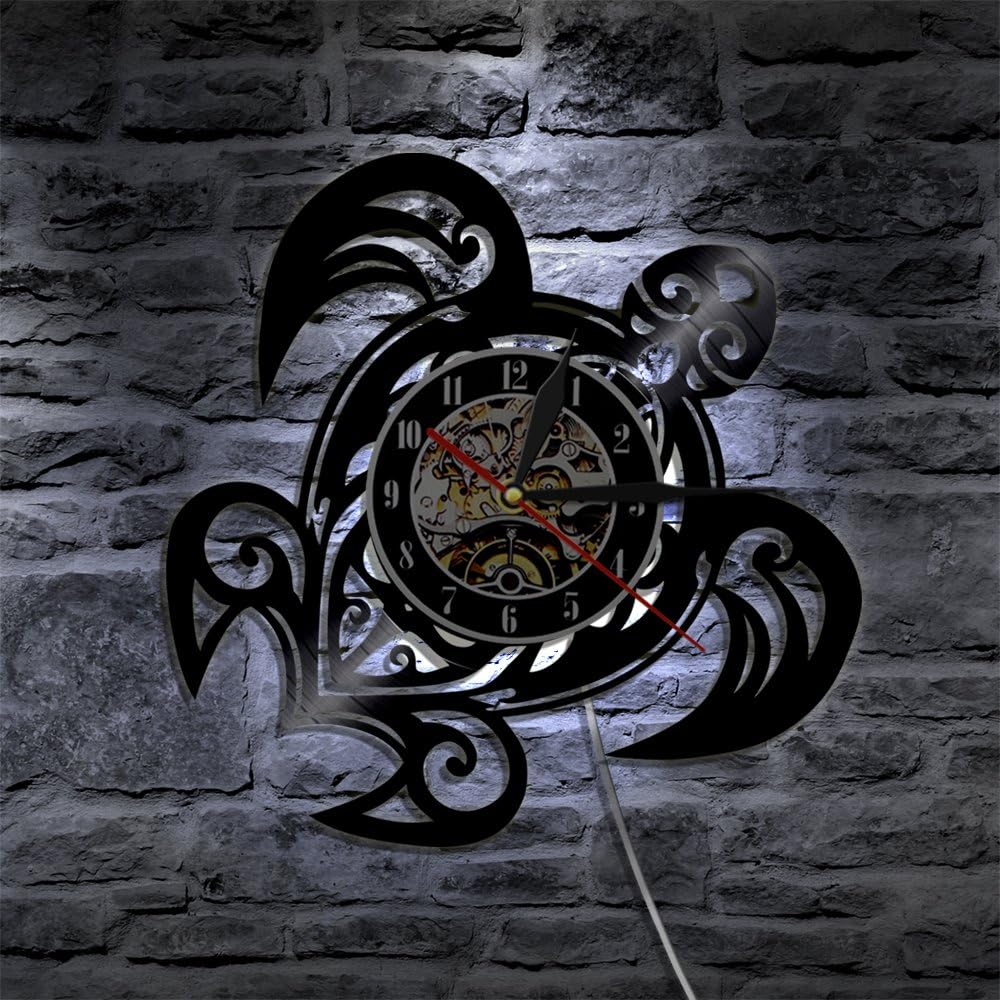Vinyl Record Wall Clock HOT Sea Turtle Clocks Retro CD Wall Watch Decor Silent 12'' with LED