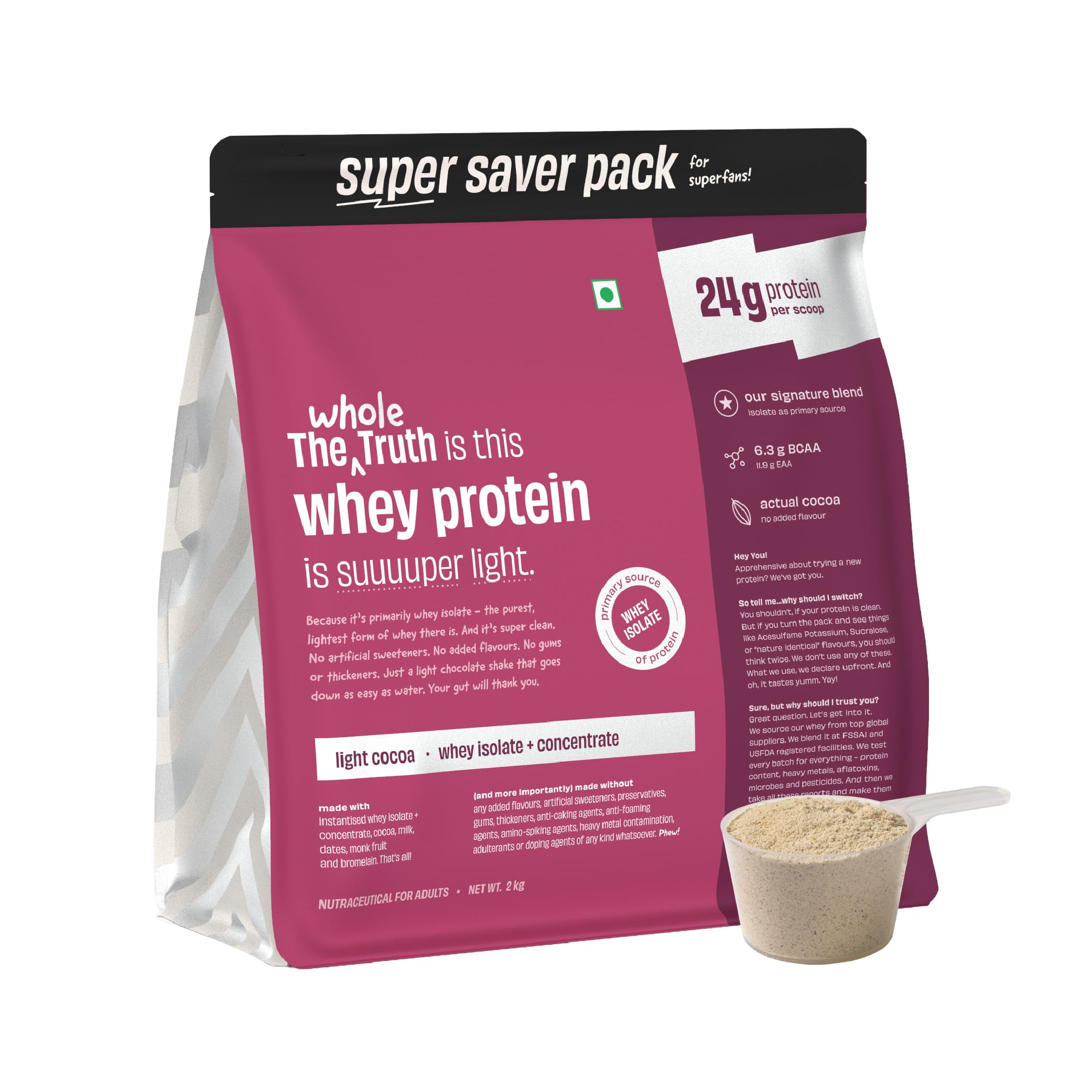The Whole Truth Whey Protein Isolate + Concentrate Blend | Cold Coffee | 500g (1.1 lbs) | 24g Protein | 6.3g BCAA — Amazon image 10