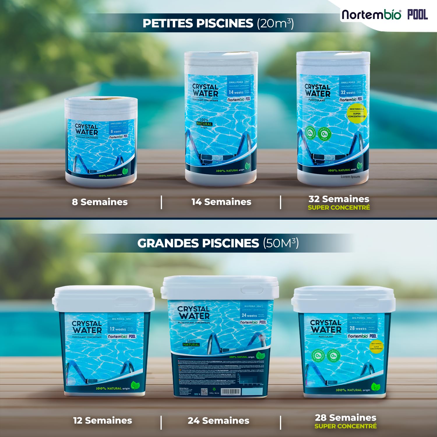 Nortembio Floculant Naturel Grandes Piscines et Spa Clarificateur Professionnel pour Eau Trouble et Eau Cristalline Traitement Haute Performance + eBook Offert avec Conseils d’Experts (24 Semaines)