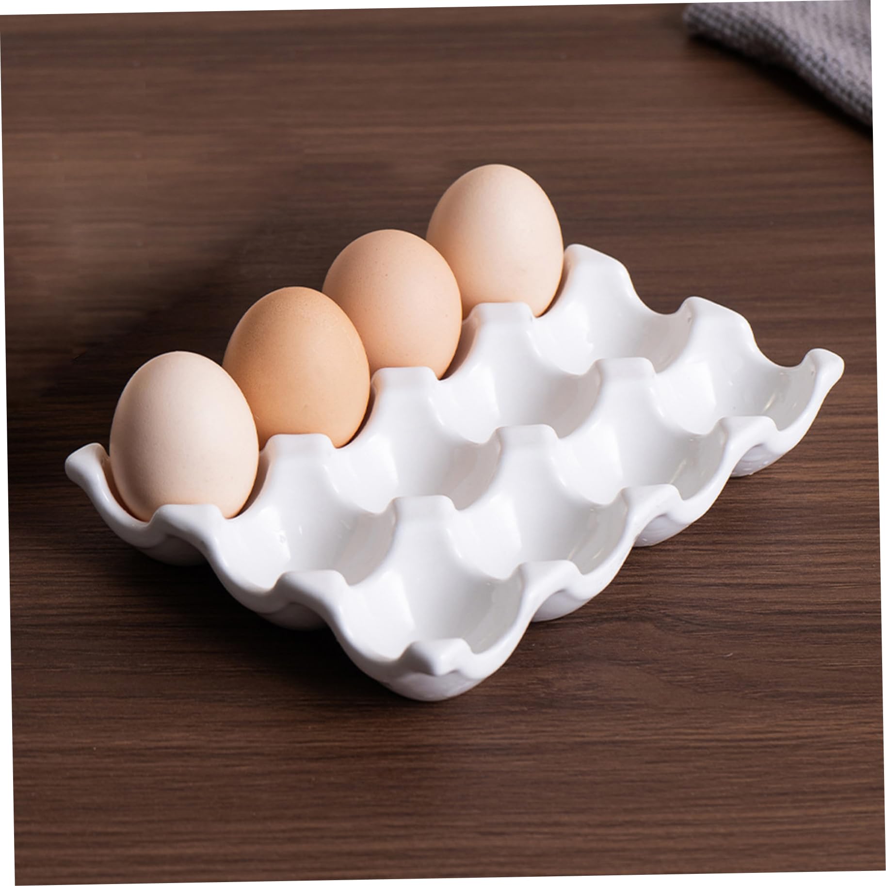 Huevera de cerámica resistente al calor para 12 tazas bandeja decorativa fácil de limpiar para encimera cocina y refrigerador.