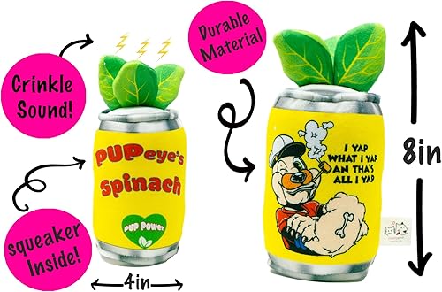 Miniatura 5 de PUPeyes - Juguete divertido chirriante para perro de espinacas de PUPeyes - Espinacas enlatadas - Juguetes divertidos para perros - Regalos lindos