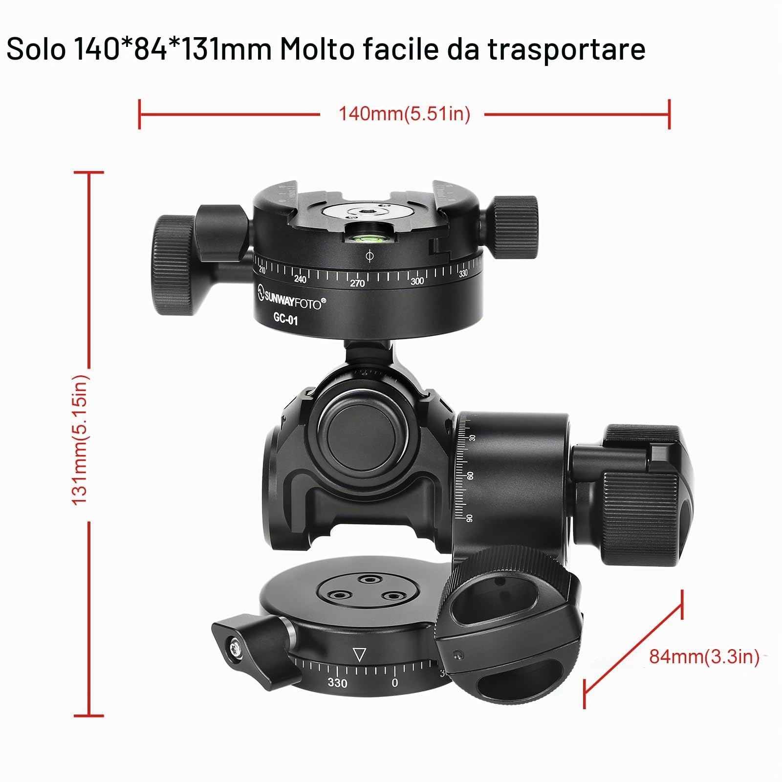 Sunwayfoto GH-PROII+ Regolazione indipendente 3D della testa ingranata viene fornita con morsetto panoramico orientato GC-01