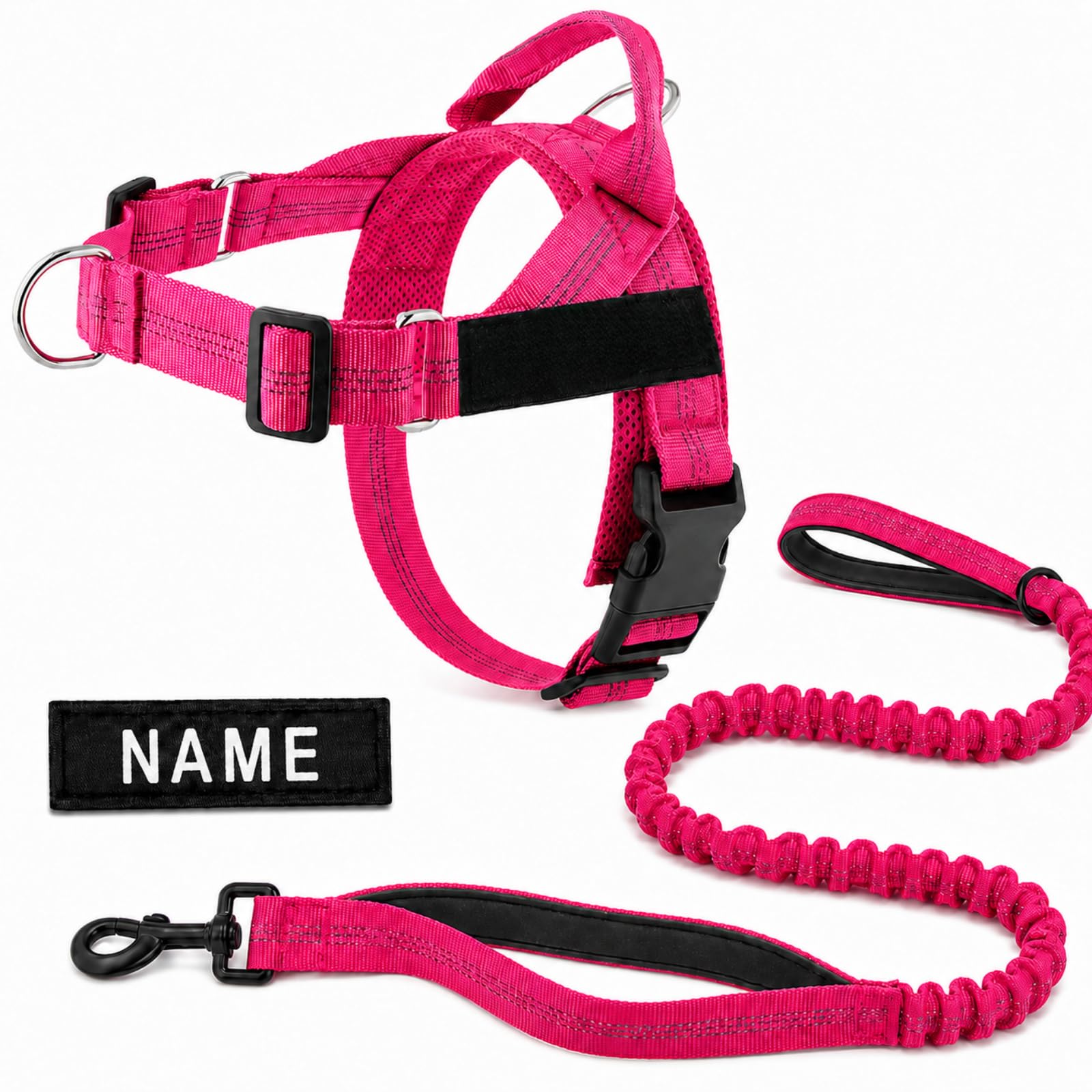No Pull Dog Harness and Lead Set, Adjustable Padded Walking Vest with Bungee Dog Lead, Personalised Name Patch, Front & Back D-Rings, Reflective Harness for Small Medium Large Dogs — image 1