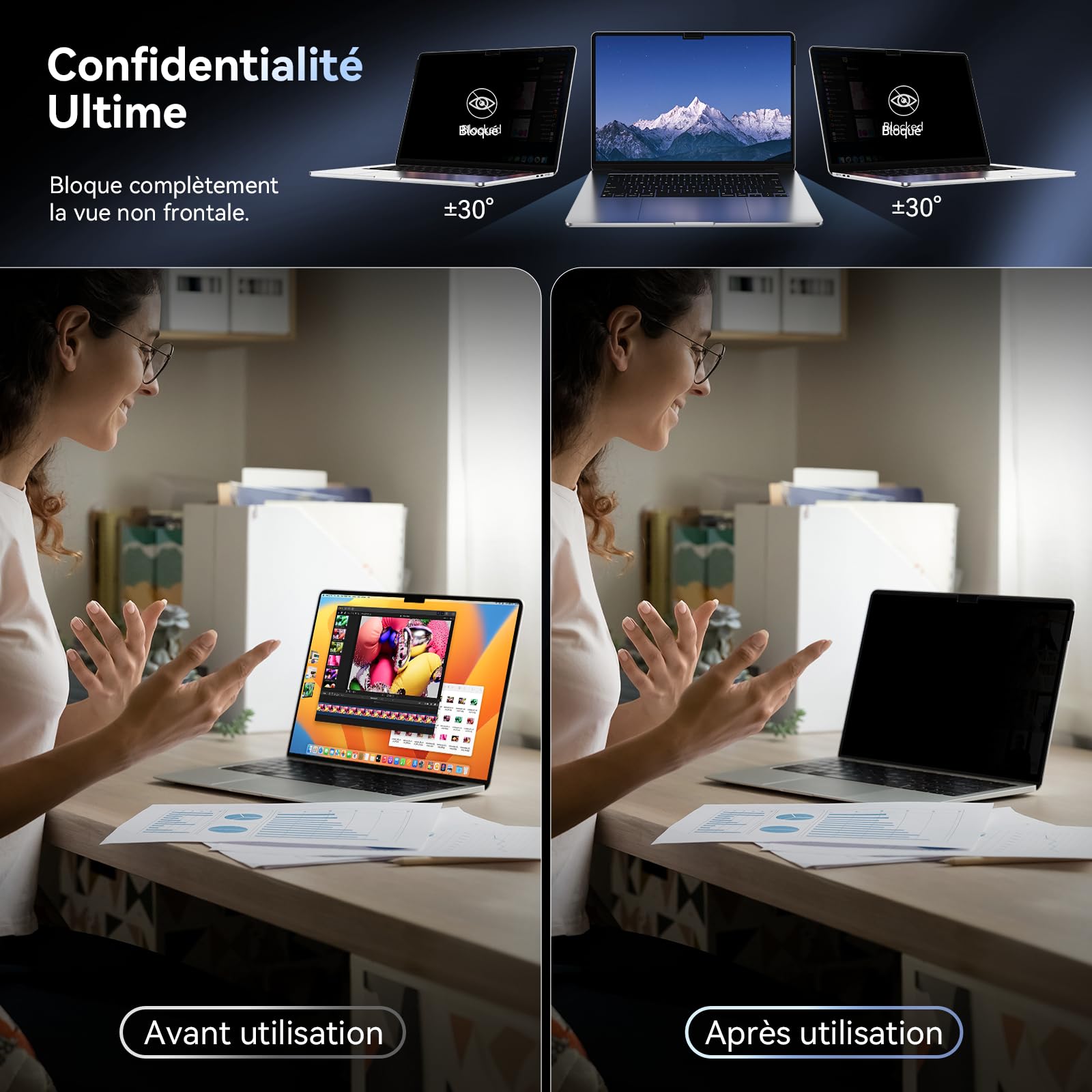 Filtre de Confidentialité MacBook Pro 14 Pouces 2021-2026 M1 M2 M3 M4 M5 Anti Espion Lumière Bleue