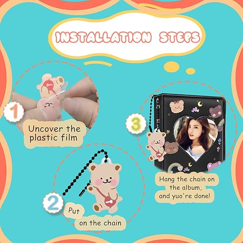 Miniatura 4 de Kpop - Portatarjetas para tarjetas fotográficas de 3 pulgadas, color negro, mini álbum con bonito colgante, 40 bolsillos, 20 páginas