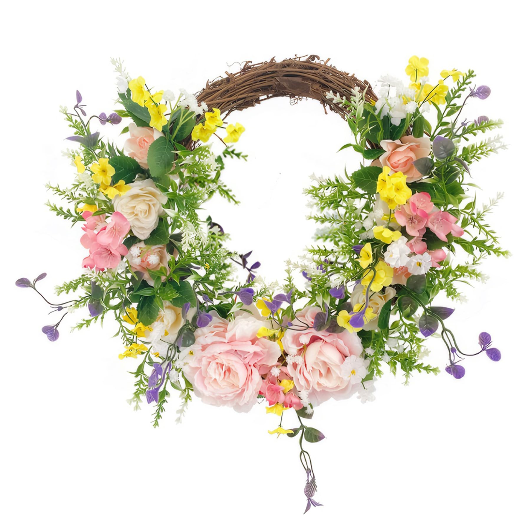 Couronne de porte artificielle à suspendre pour porte d'entrée, motif pivoine florale pour ferme, fête, mariage, maison - 40,6 cm