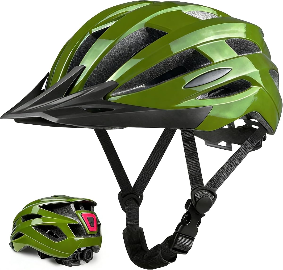 Adult Bike Helmet Men for Women with USB Rechargeable Rear Light, Detachable Sun Visor, Adjustable Dial,Fits 56-62cm, CPSC Safety Certified Bicycle Helmet