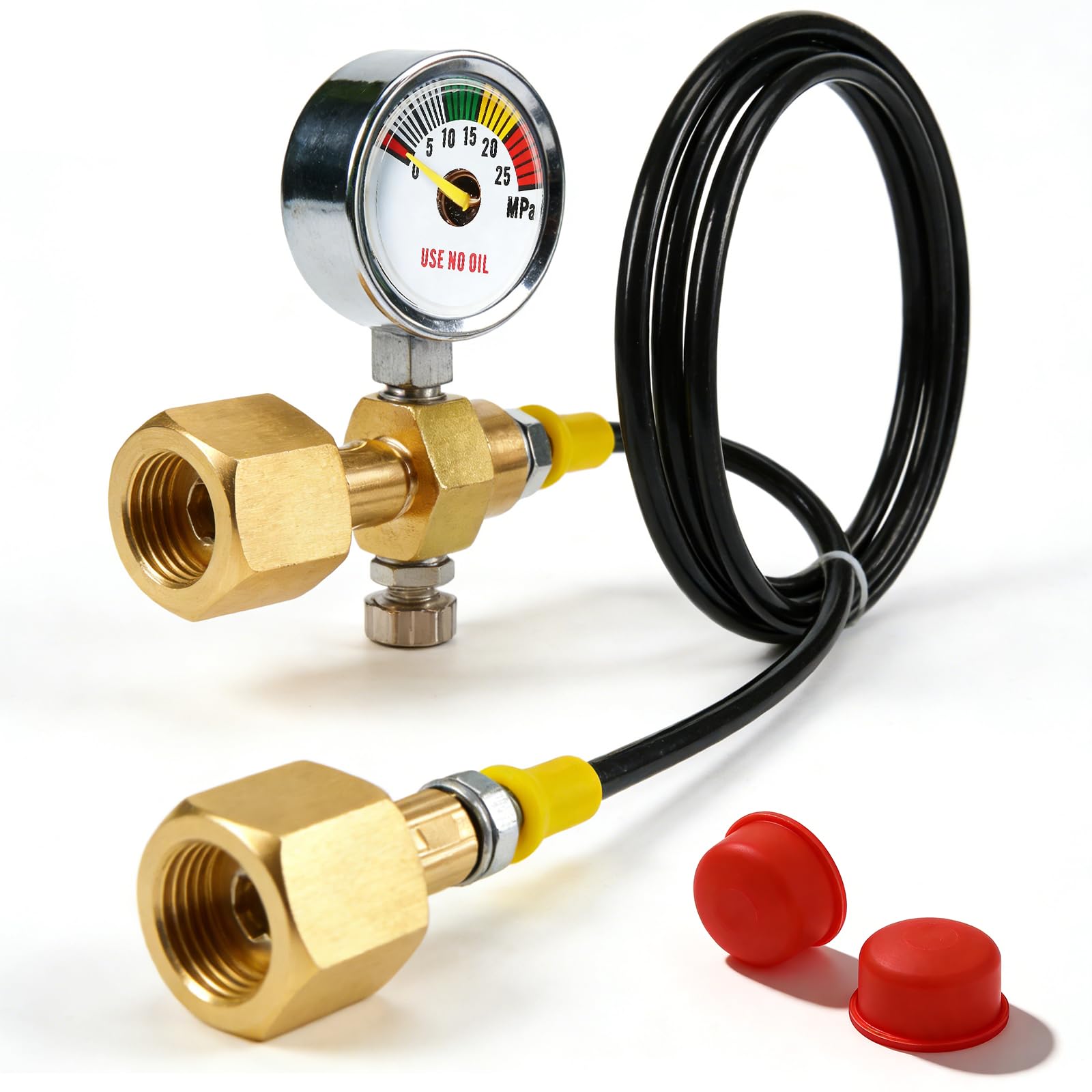 Wąż przelewowy CO2 1,5 m, adapter CO2, wąż wysokociśnieniowy z manometrem 3000 psi, przyłącze gwintowane 2 x W21,8 x 1/14", wąż do przelewu gazu ochronnego, butla gazowa, wąż, dystrybutor do argonu