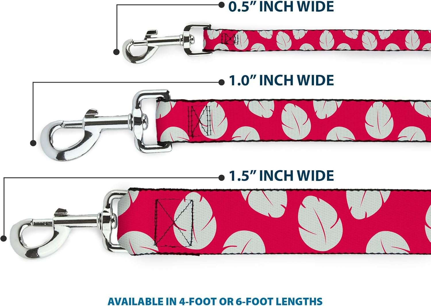 Disney Pet Leash, Dog Leash, Lilo Stitch Bounding Lilo Dress Leaves Red Ivory, 6 Feet Long 1.0 Inch Wide